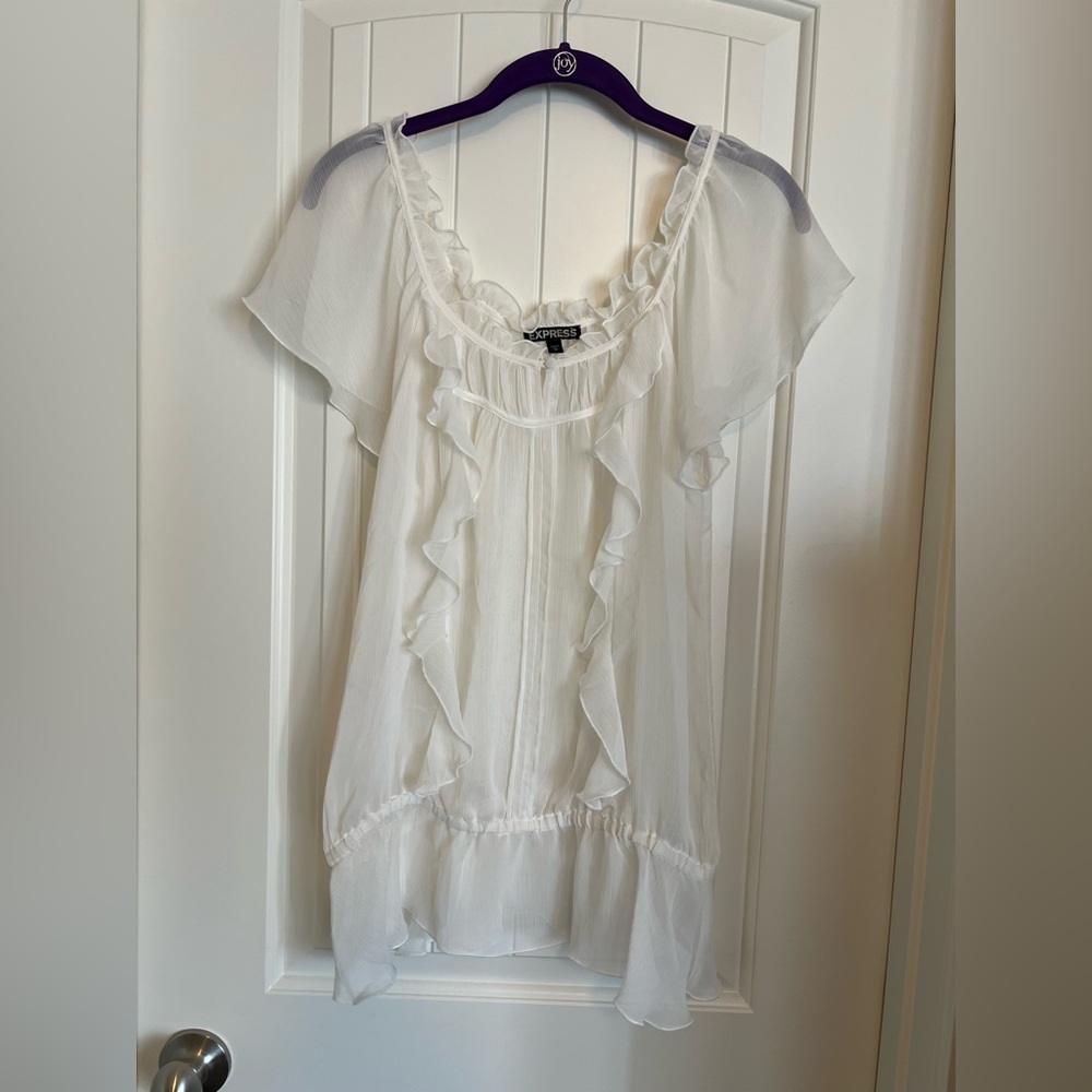 Express Women's Sheer White Ruffle Top